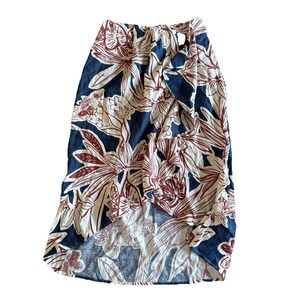 Rachel Zoe Womens Tropical Floral Navy‎ Rust Pull-On Midi Skirt Size Sm Beachy